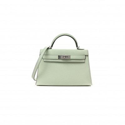 HERMÈS CHEVRE MYSORE MINI KELLY II SELLIER BUBBLE GREEN (19*12*5.5cm) 